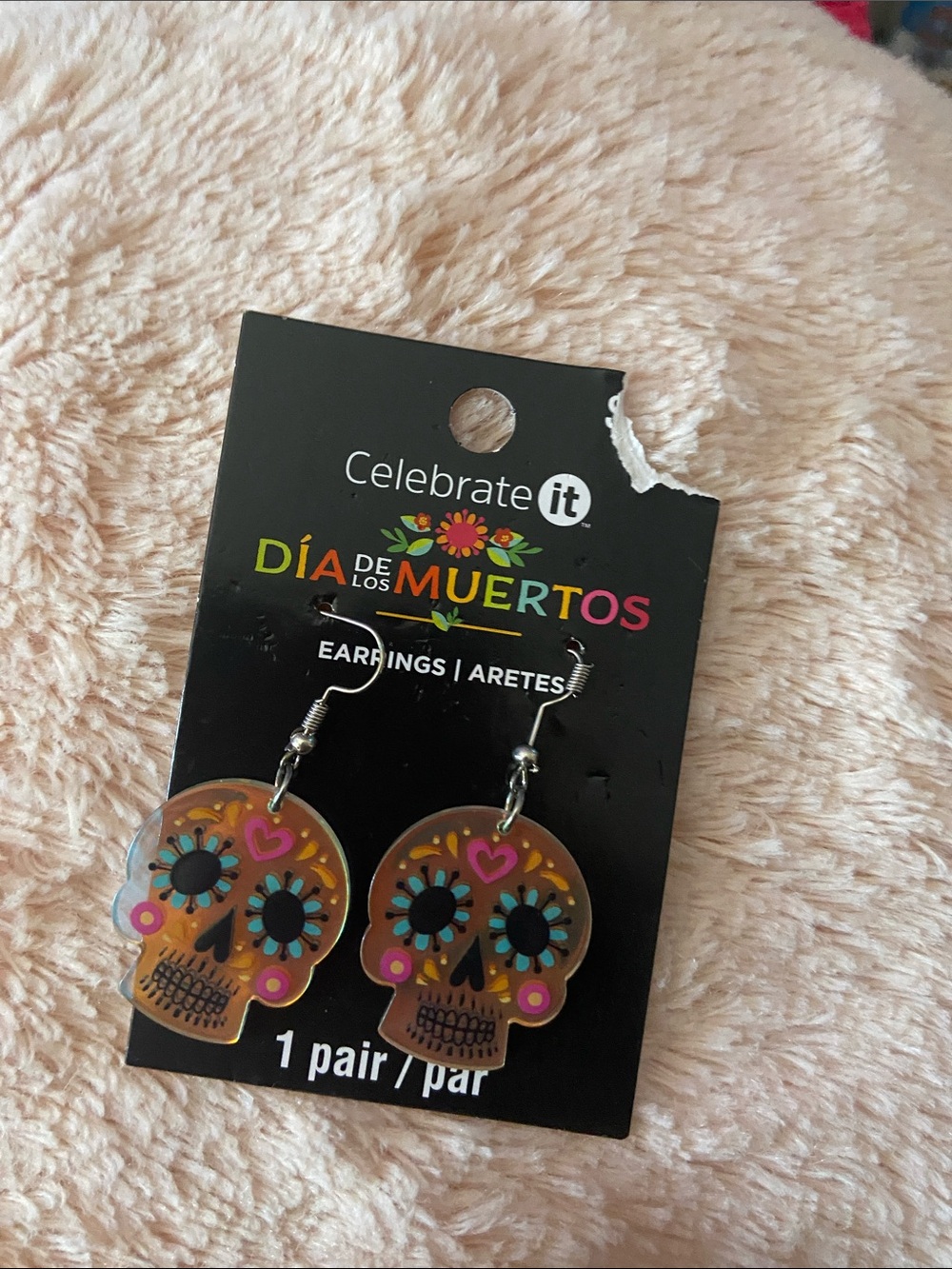 Celebrate It brown skull Día de los Muertos kids dangle earrings